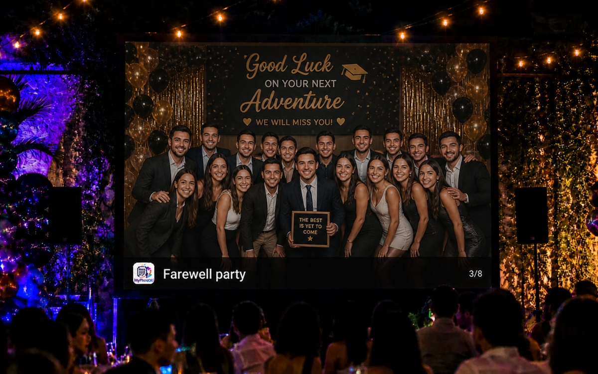 Farewell party slideshow preview with guest photos