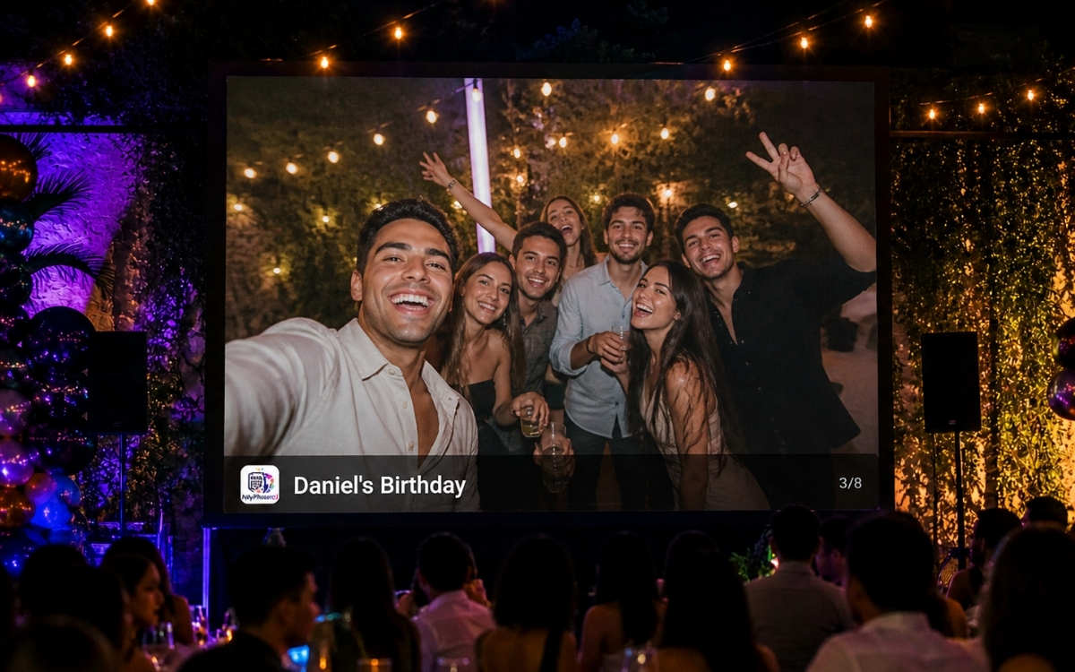 Live slideshow showing newly uploaded guest photos in real time
